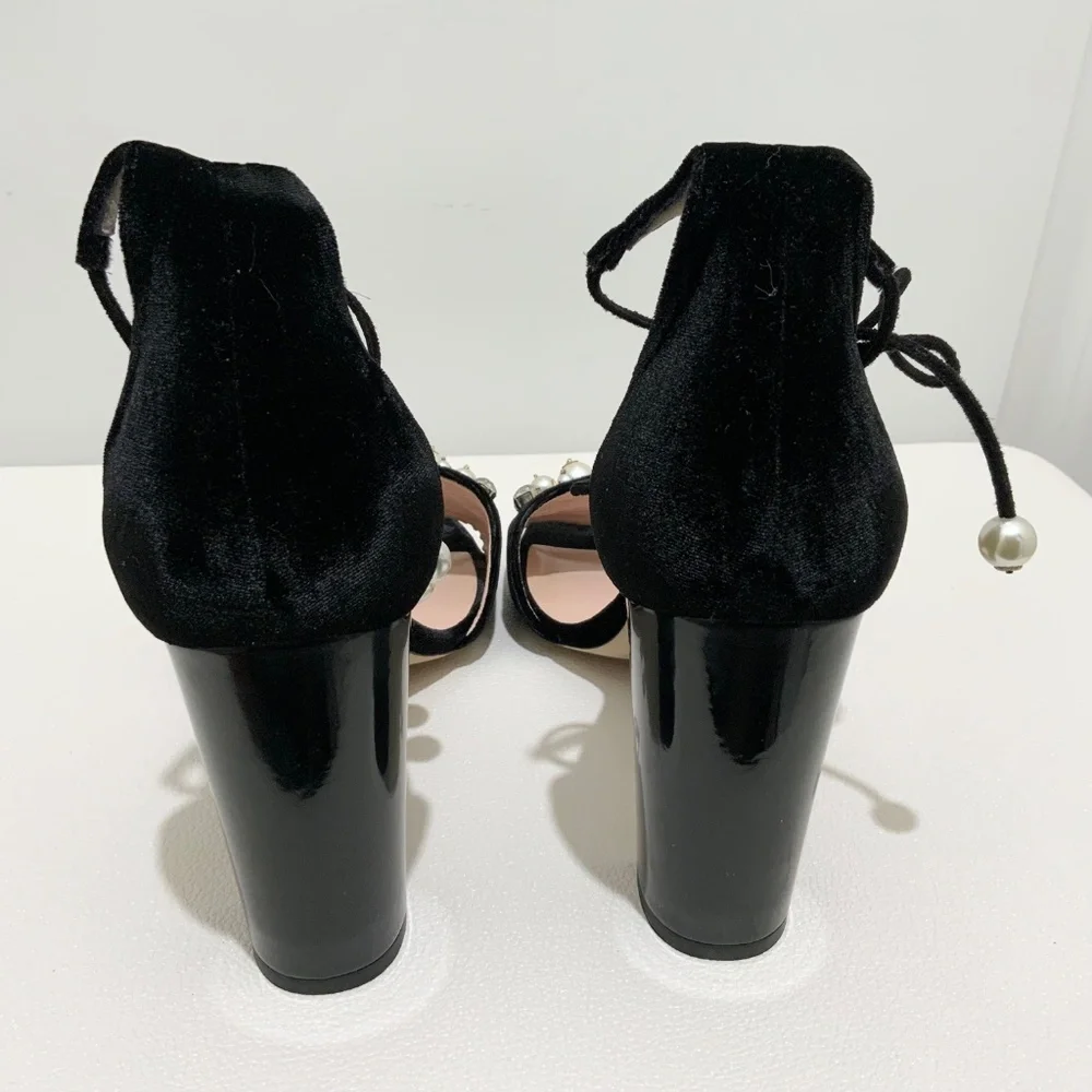 Kate Spade Iverna Pearl Studded Open Toe Pumps Balck Evening Sandals Dress Shoes